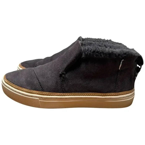 TOMS Paxton Women's 6.5 Gray Suede Ankle Boot Sneaker Faux Fur Lined Shoe - Picture 2 of 15